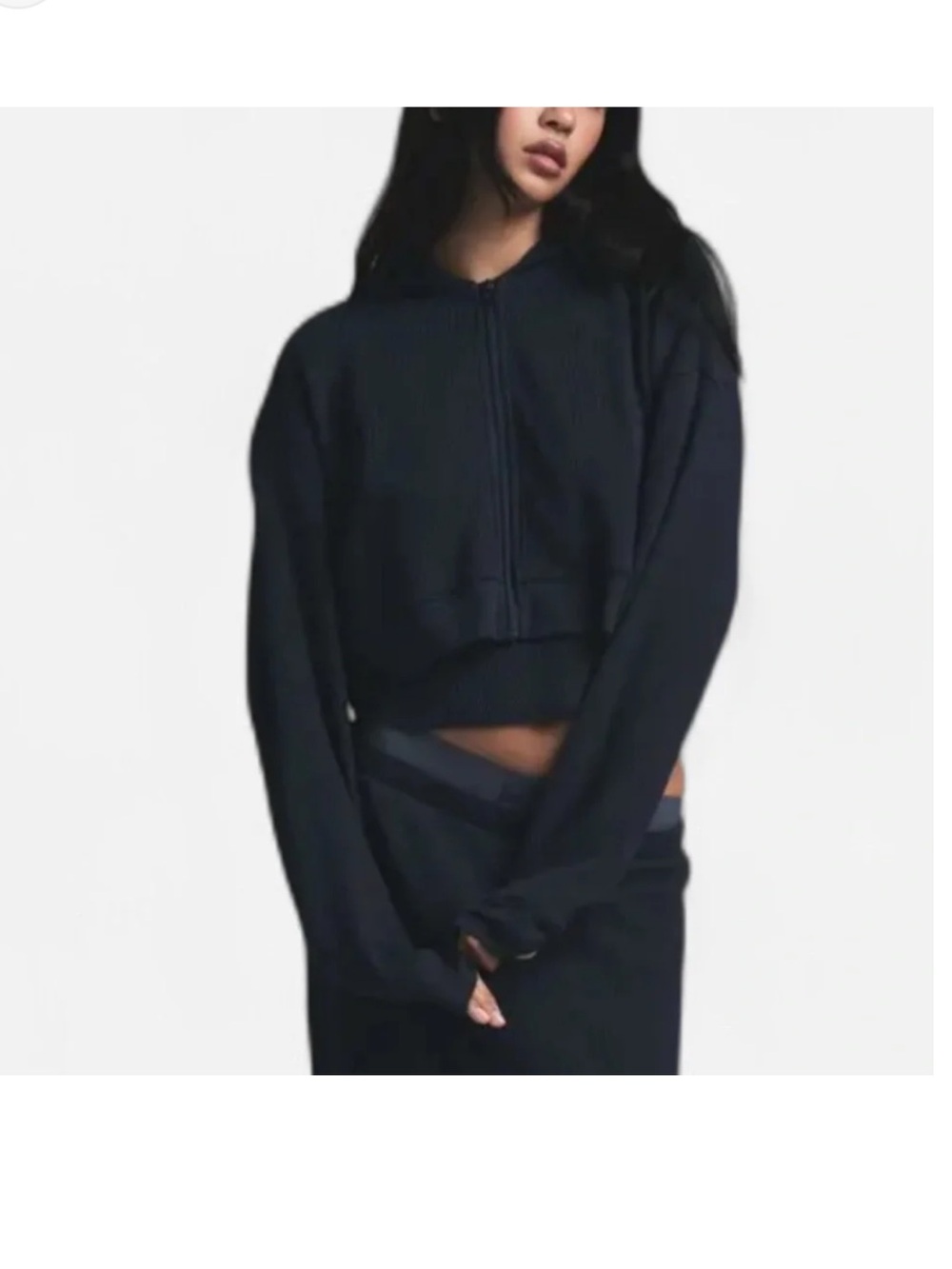 SKIMS Straight-Leg Pants and Cropped Zip Hoodie Set in Navy